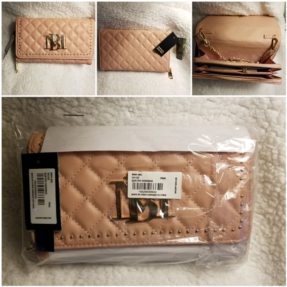 🎀NWT Badgley Mischka Quilted Leather Wallet-On-Chain. Color: Pink.🌺 - Picture 2 of 7
